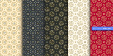 Çin usulü Japon geometrik deseni. renk arkaplanı. çağdaş sanat. Simetrik. En az stil. Duvar kağıdı, ambalaj kağıdı, tekstil, kumaş, kıyafet, hatıra eşya, yüzey için. Kusursuz şablon vektörü.