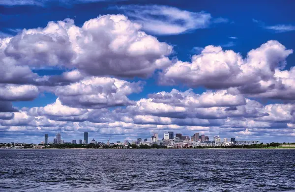 波士顿 麻萨诸塞州 波士顿海港的天际线 免版税图库图片