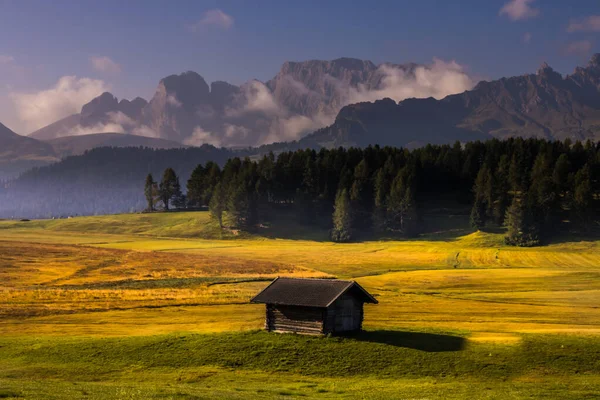 Napkelte Seiser Alm Hegyi Réten Dolomitokban — Stock Fotó