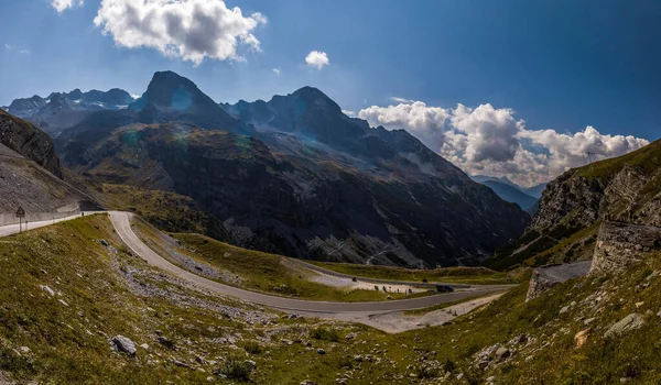 stock image Clouds over mountain scenic road Stelvio Pass in Alps