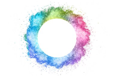 Soyut barut sıçramış arka plan. Beyaz arka planda renkli barut patlaması. Renkli bulut. Renkli toz patlar. Boya Holi.