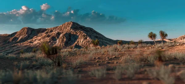 Yucca Onkruid Dor Landschap Met Berg Aan Horizon — Stockfoto