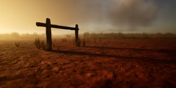 Velho Cavalo Madeira Engate Poste Deserto Desolado Pôr Sol Com Imagens Royalty-Free
