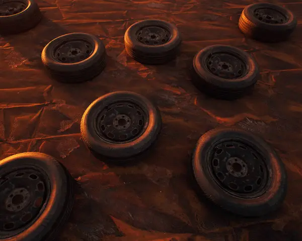 Old Car Wheels Weathered Rusty Painted Metal Sheet Royalty Free Stock Images