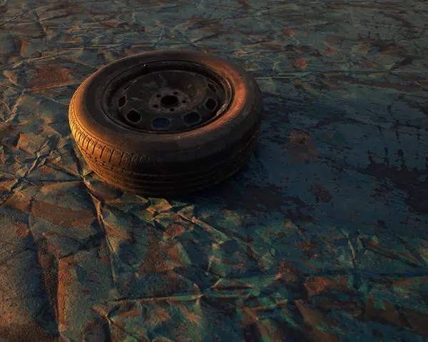 Old Car Wheel Weathered Rusty Blue Painted Metal Sheet Stock Photo