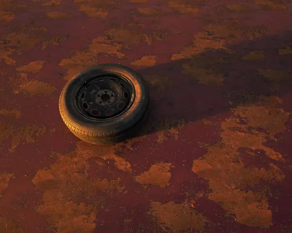 Old Car Wheel Weathered Rusty Red Painted Metal Sheet Stock Picture