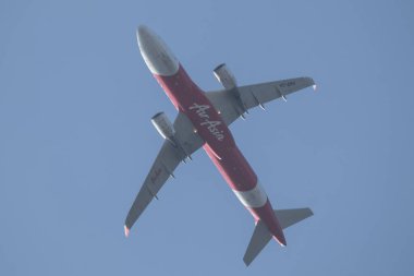 Chiangmai, Tayland - 6 Şubat 2023: HS-BBV Airbus A320-200 Thai Airasia. Chiangmai Havaalanı 'ndan Phuket' e hareket edin..