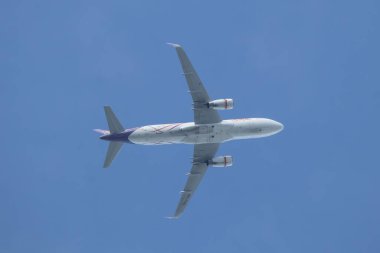 Chiangmai, Tayland - 2 Ekim 2023: HS-TXH Airbus A320-200 Thai Smile Airway. Chiangmai havaalanından Bangkok Suvarnabhumi 'ye hareket et..