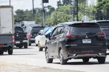 Chiangmai, Tayland - 8 Eylül 2023: Özel Yeni Van arabası, Mitsubishi Expandar. Fotoğraf 121 no 'lu yolda, Chiangmai, Tayland şehir merkezinden yaklaşık 8 km uzaklıkta..