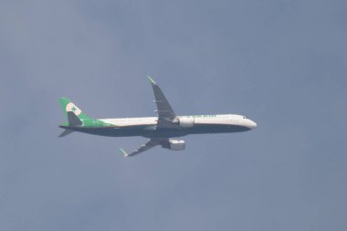 Chiangmai, Thailand -  December 1 2023: B-16216 Airbus A321 of EvaAir. take off from Chiangmai Airport to taipei Taiwan. clipart