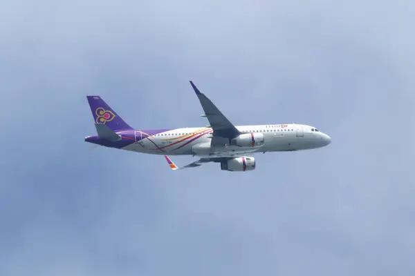 stock image Chiangmai, Thailand -  July 19 2024: HS-TXO Airbus A320-200 of Thai Smile Airway. Take off from Chiangmai airport to Bangkok Suvarnabhumi.