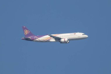 Chiangmai, Thailand -  February 19 2024: HS-TXB Airbus A320-200 of Thai Smile Airway. Take off from Chiangmai airport to Bangkok Suvarnabhumi. clipart