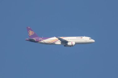 Chiangmai, Thailand -  February 19 2024: HS-TXB Airbus A320-200 of Thai Smile Airway. Take off from Chiangmai airport to Bangkok Suvarnabhumi. clipart