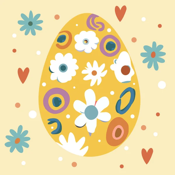 Joyeux Pâques Carte Postale Avec Oeuf Décoration Florale Design Tendance — Image vectorielle