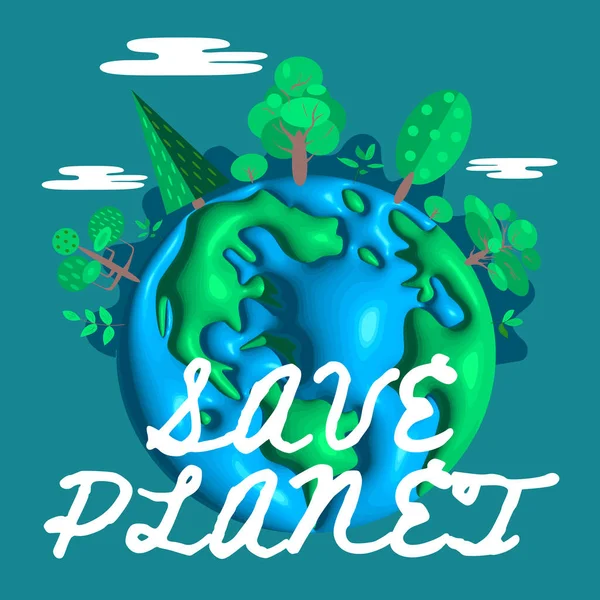Guardar Banner Concepto Planeta Estilo Realista Con Planeta Los Árboles — Vector de stock