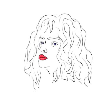 Moda tarzı el çizimi olan bir kız. Tasarım için satır illüstrasyonu