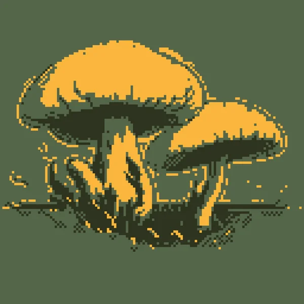 Cogumelos Frente Fundo Escuro Estilo Pixel Art Ilustração Cor Para — Fotografia de Stock