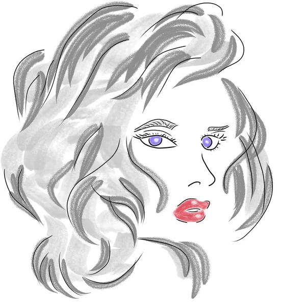 Female Portrait Digitally Drawn Color Illustration Design — Stock Photo, Image