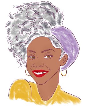 Şirin siyah kadın portresi. Tasarım için renk illüstrasyonu