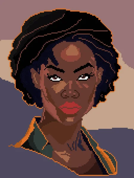African woman with trendy hairstyle. Pixel Art illustration for design