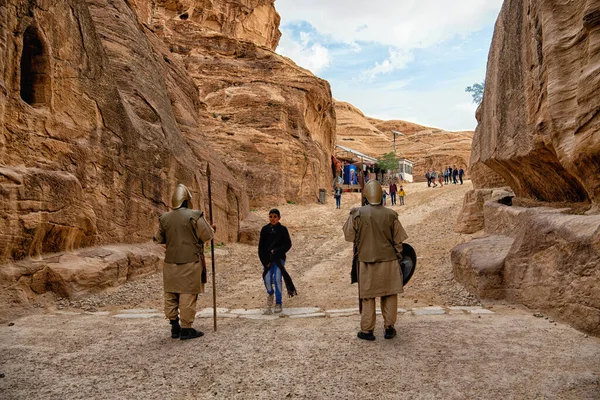 Sur Promenade Site Patrimoine Mondial Une Ancienne Ville Petra Photo — Photo