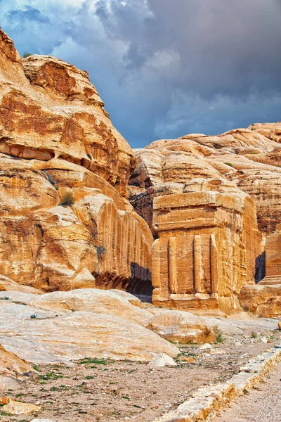 Sur Promenade Site Patrimoine Mondial Une Ancienne Ville Petra Photo — Photo