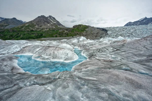 Blauwe Lagune Bij Glacier Knik Zomer Alaska Hoge Kwaliteit Foto Stockfoto