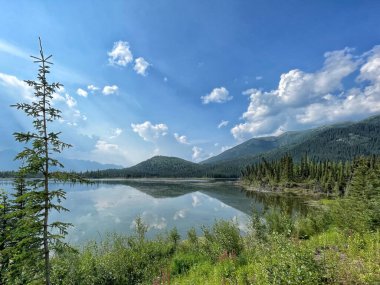 Mentasta dağları Alaska 'daki Mentasta Gölü' ne yansıdı. Yüksek kalite fotoğraf