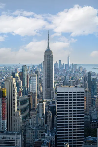 stock image Observers view Midtown from Top of the Rock, NY. The GE Building observation deck is one of only two open to the public in Manhattan. High quality photo