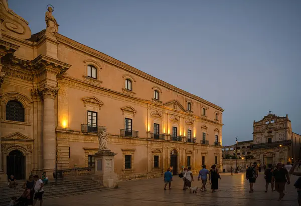 stock image Archbishop Palace on Cathedral Square, The palace is the seat of the Archdiocese Of Syracuse, and houses the Archiepiscopal Seminary and, also, the ancient Alagonian Library. High quality photo