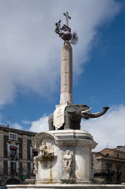 The Elephant Fountain is located in the center of Sicilian Catania. Its main element is a black basalt statue of an elephant, which has become the emblem of the city of Catania. High quality photo clipart