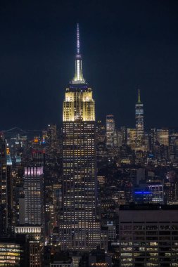 New York 'un kuş bakışı görüntüsü, Manhattan, gece. Yüksek kalite fotoğraf