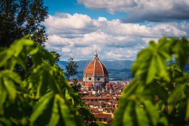 Santa Maria del Fiore Katedrali ve Giotto 'nun çan kulesi bazı ağaçların altında saklı.