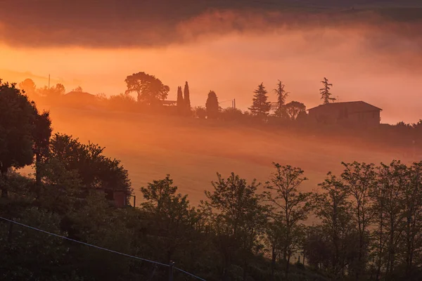 Farm House Hills Tuscany First Lights Day — Stock Photo, Image