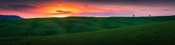 Prachtige Heuvel Toscane Bij Zonsondergang Banner Afbeelding Met Copyspace — Stockfoto