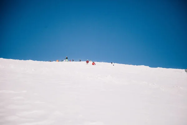Karpaty Ukraine February 2023 Skiers Snowboarders Freeride Clear Sunny Weather — Stockfoto