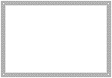 Vector geometric rectangle frame formed by a realistic bike chain. Greek patterns. White background