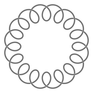 Vector circle of black lines created from twisted rope. Isolated on white background.