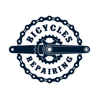 Vector circular logo (cranks and chain) Bicycles repairing. Isolated on white background