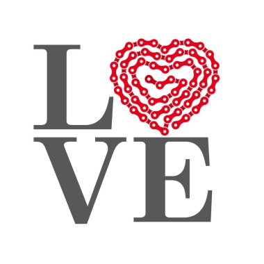 Vector logo love with bicycle chain. Isolated on white background