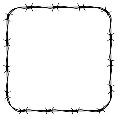 Vector black line barbed wire tangled in a square. Isolated on white background.