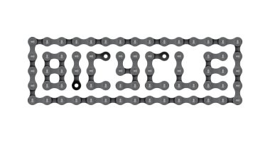 Vector realistic bike chain like inscription Bicycle. Isolated on white background.