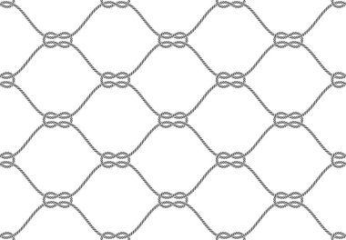 Vector seamless black line template composed of intertwined ropes. Isolated on white background.