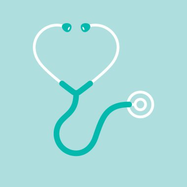 Vector icon heart-shaped stethoscope on a green background.