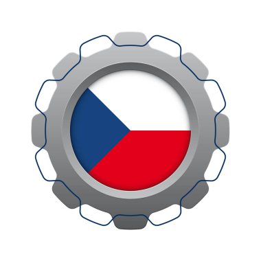 Vector stylized gear wheel in the middle with the flag of the Czech Republic. Isolated on white background.
