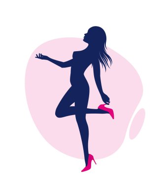 Vector woman standing in high heels on one leg holding the other leg. Isolated on white background.