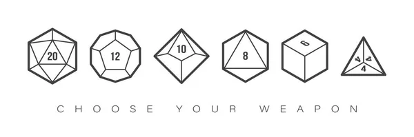 Vector circle line dice set. 20, 12, 10, 8, 6 and 4 sided. Board games. Isolated on white background.