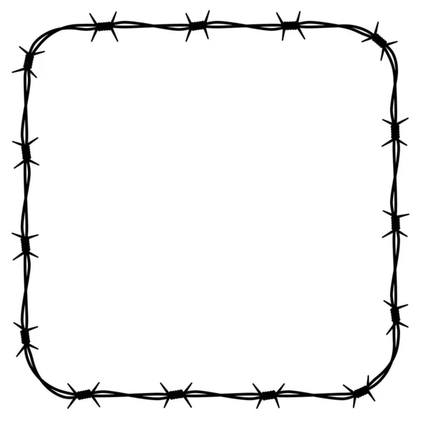 Vector Black Line Barbed Wire Tangled Square Isolated White Background — Stock vektor