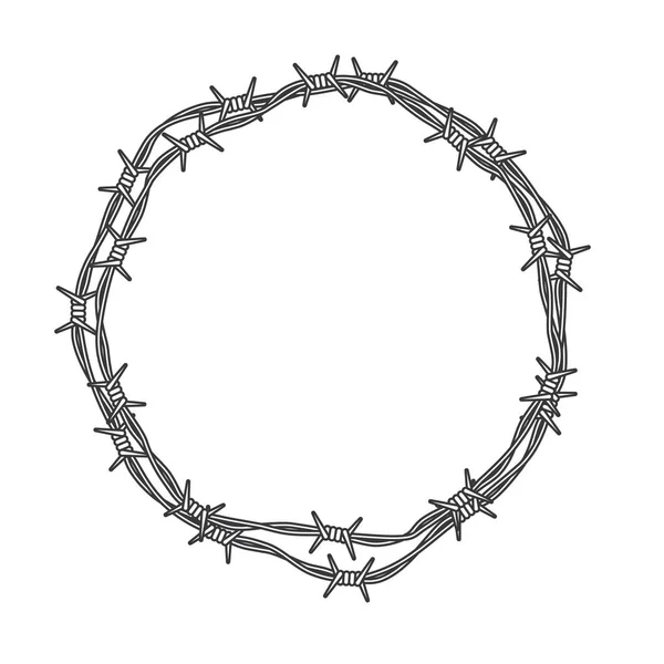 Vector Black Line Barbed Wire Tangled Circle Isolated White Background —  Vetores de Stock
