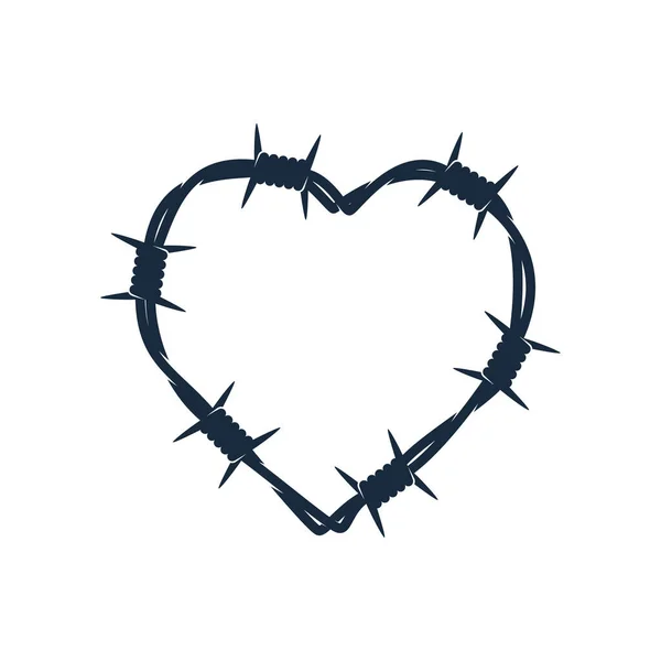 Vector Silhouette Heart Twisted Barbed Wire Isolated White Background —  Vetores de Stock